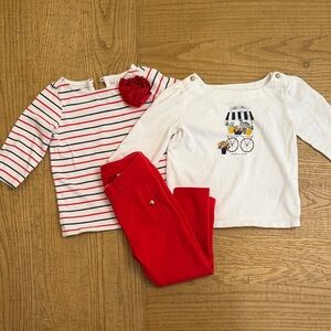 Janie and Jack White Tee with Red Striped Detail & Red Rosette